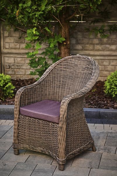 Rattan armchair OFELIA, Black and beige rattan, Almond, Beige