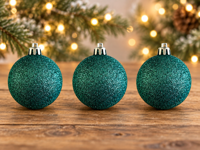 Plastic ball, glitter decor, turquoise color, D-60, Turquoise