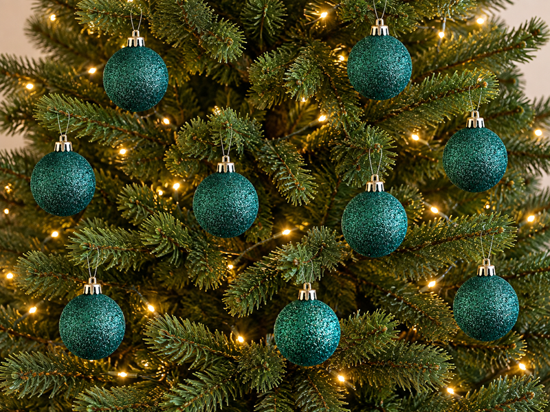 Plastic ball, glitter decor, turquoise color, D-60, Turquoise