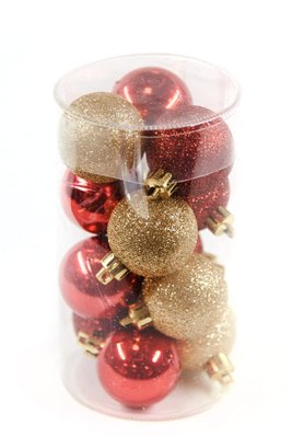 Set of Christmas decorations in a tube, plastic ball, metal., D-40, 12 pcs, D-40, Red, gold
