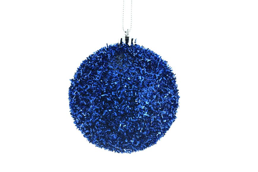 Plastic ball “Fluffy”, tinsel decor, blue color, D-60, Blue