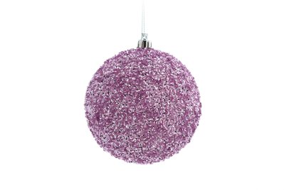 The ball is plastic, decorated with sequins, the color is purple, D-60, Purple