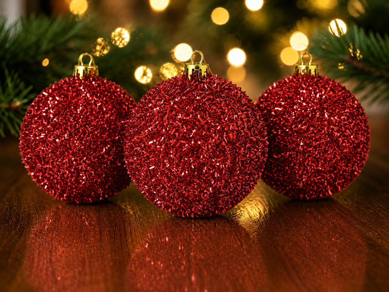 Plastic ball &ldquo;Fluffy&rdquo;, tinsel decor, red color, D-60, Red