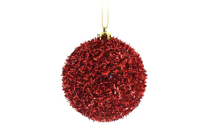 Plastic ball “Fluffy”, tinsel decor, red color, D-60, Red