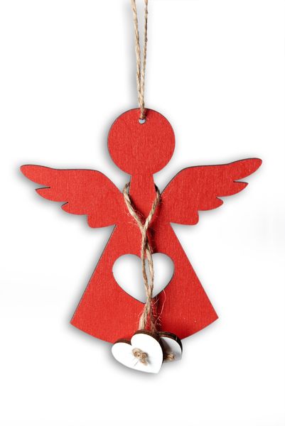 Pendant “Angel with a heart”, plywood, color red, 7,5см