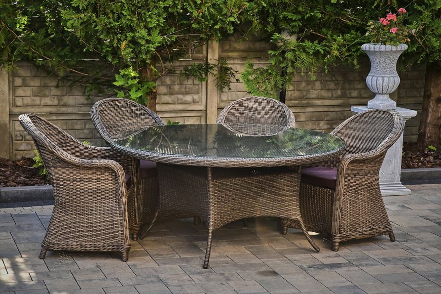 Ofelia Quattro garden set, Black and beige rattan, Almond, Beige