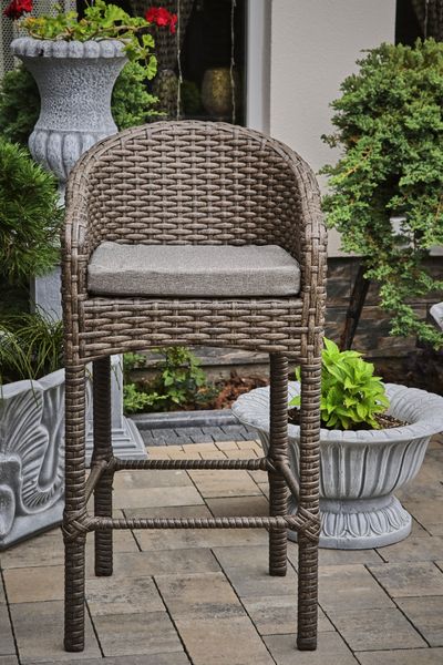 Rattan bar chair DUBLIN, Black and beige rattan, Almond, Gray