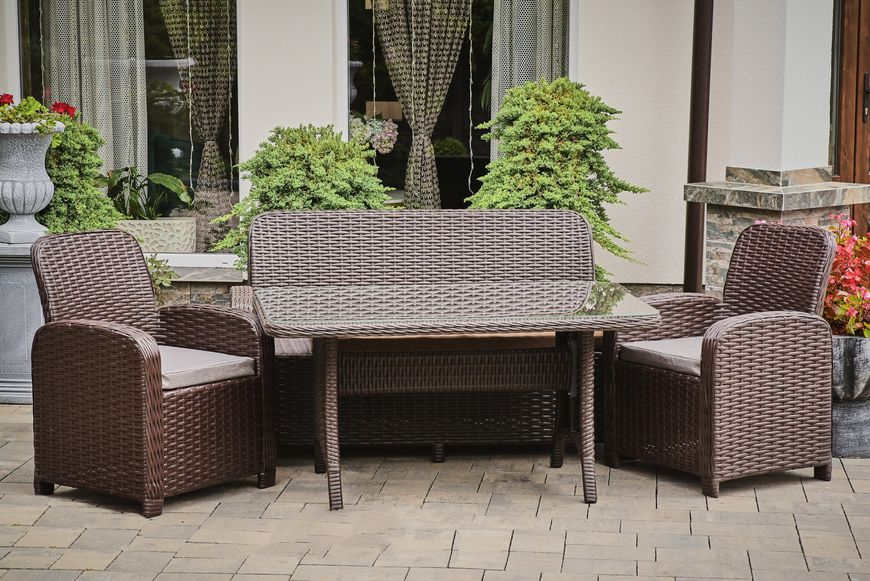 Garden set AMELIA MIDL, Brown rattan, Brown, Beige