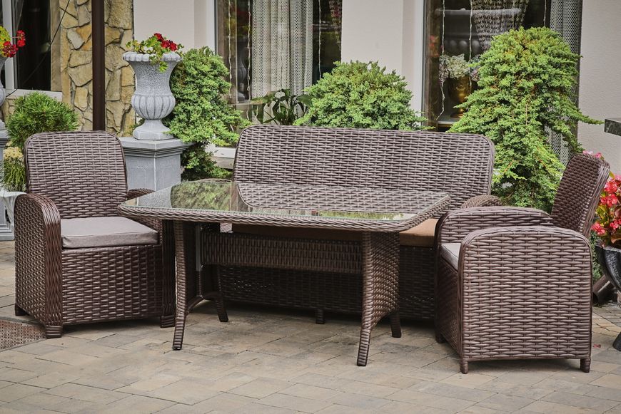 Garden set AMELIA MIDL, Brown rattan, Brown, Beige