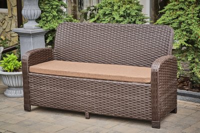 Rattanowa sofa Amelia MIDL, Brązowy rattan, Brązowy, Beżowy