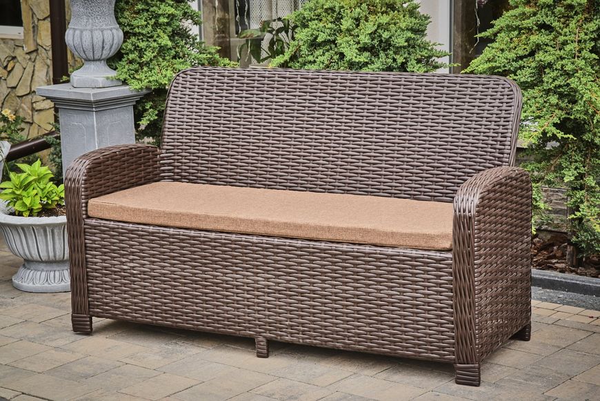 Rattanowa sofa Amelia MIDL, Brązowy rattan, Brązowy, Beżowy