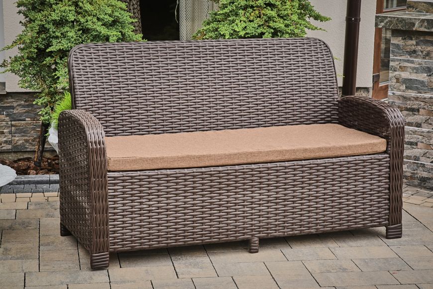 Rattanowa sofa Amelia MIDL, Brązowy rattan, Brązowy, Beżowy