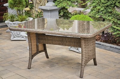 Ofelia rattan table, Black and beige rattan, Almond