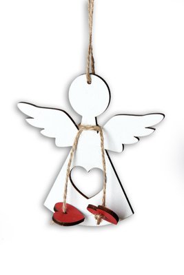 Pendant “Angel with a heart”, plywood, white color, 7,5см