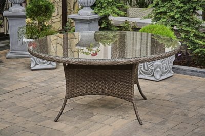 Rattan table OLIVIA LUX, Black and beige rattan, Almond