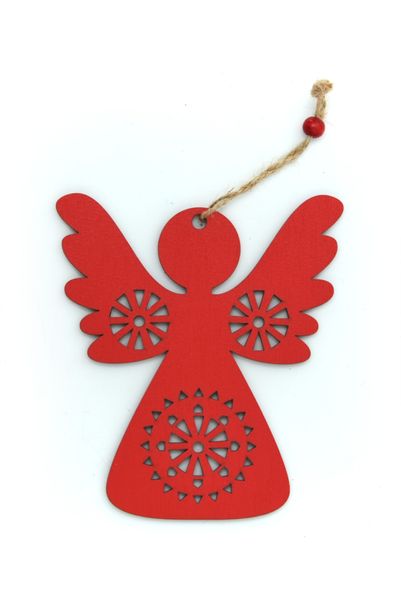 Pendant “Angel”, plywood, red color, 7,5см