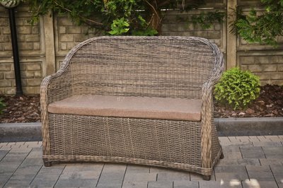 Rattanowa sofa OFELIA, Czarno-beżowy rattan, Migdałowy, Beżowy