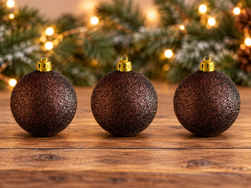 Plastic ball, glitter decor, brown color, D-60, brązowy