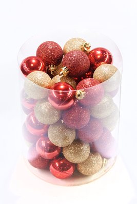 Set of Christmas decorations in a tube, plastic ball, metal., D-40, 46 pcs, D-40, Red, gold