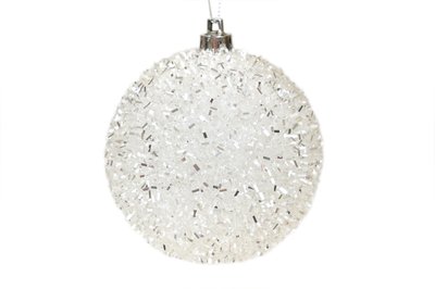 Plastic ball “Fluffy”, tinsel decor, white color, D-60, White